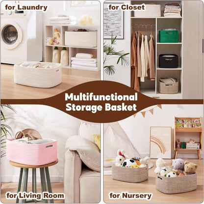 OIAHOMY Storage Basket for Shelves, Closet Cube Storage Bins Baskets for Clothes Blanket Towels, Baby Nursery, Toy Baskets Box, Woven Rope Basket, 15.75*11.81*7.09 IN, 2 Packs Pink