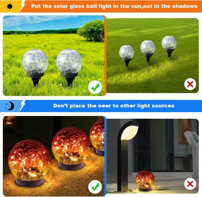 Solar Globe Lights Outdoor Waterproof-Solar Balls-Solar Garden Lights-Orbs for Outside 2 Pack Cracked Glass Ball for Lawn Patio Yard Backyard Decorations