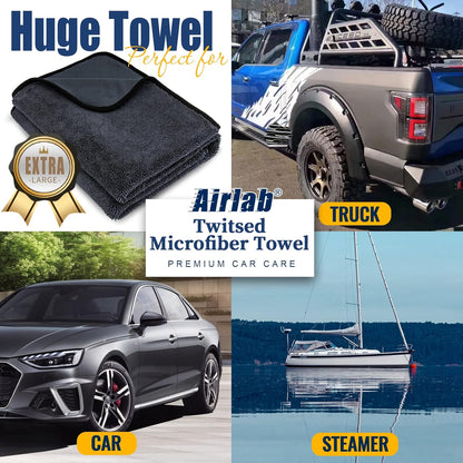Airlab Microfiber Towels for Cars Wash Drying Extra Large Super Absorbent Cleaning Cloth Auto Detailing Ultra Soft, Lint-Free, Streak-Free, 35 x 24 Inch, Pack of 1, Grey-Black, 600 GSM