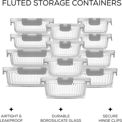 JoyJolt 24pc Borosilicate Glass Storage Containers with Lids | 12 Airtight/Freezer Safe Food Storage Containers for Pantry and Kitchen | Meal Prep Container for Lunch | Glass Tupperware Set
