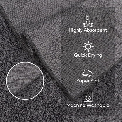 HOMEXCEL Microfiber Washcloths 24 Pack, Highly Absorbent and Soft Face Towel, Multi-Purpose Grey Wash Cloths for Bathroom, Hotel, Spa, Gym, and Kitchen, 12x12 Inch