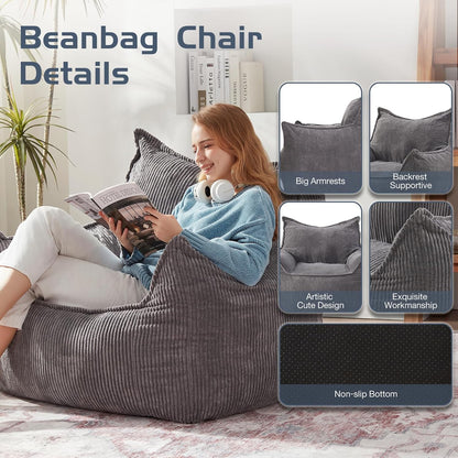 Giant Bean Bag Chair Sofa for Adults Teens, Comfy Corduroy Large Bean Bag Chairs with Armrests for Bedroom Living Room, Adult BeanBag Lazy Sofa Couch Chairs with Filler Included