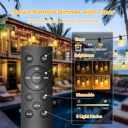 Outdoor String Lights Patio LED Light Outside - 60M 58+2 S14 LED Dimmable 200ft Porch Lighting IP65 Waterproof