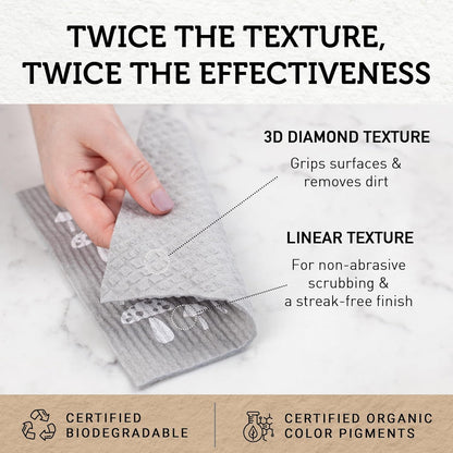 Nordhus Design Swedish Dishcloths,10 Grey Cloths, Made in Sweden - Reusable, Washable Cellulose Cotton Kitchen Cloths - Replace Paper Towels, Wipes, Sponges, Dish Rags