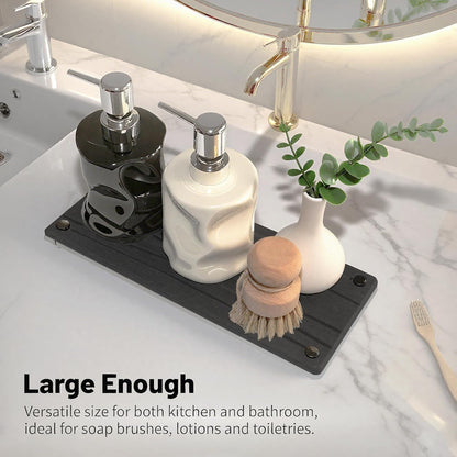 Quick Dry Sink Caddy Kitchen Sink Organizer, Water Absorbing Stone Tray for Sink, Stone Drying Tray, Diatomite Faucet Mat & Protector, Dispenser Sponge Holder, Stone Soap Tray for Bathroom Counter