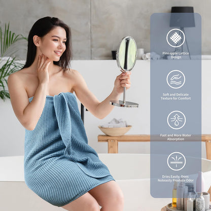 POLYTE Microfiber Oversize Quick Dry Lint Free Bath Towel, 60 x 30 in, 4 Pack (Waffle Weave)