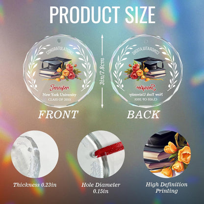 Personalized Graduate Glass Christmas Ornament, Class of 2025 Graduation Picture Ornament Gift for Congrats Son Daughter Friends, Custom Name School Graduation Ornaments Gifts