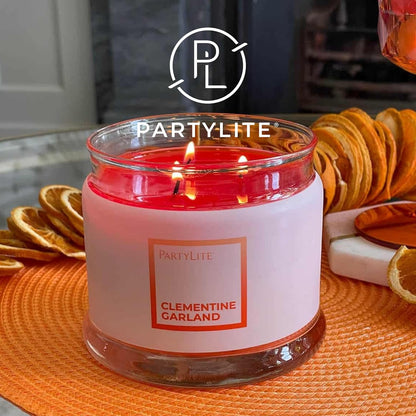 PartyLite 3-Wick Jar Candle, Highly Fragranced Clean Burning Glass Candle, 25-45 Hours Burn Time (Clementine Garland)