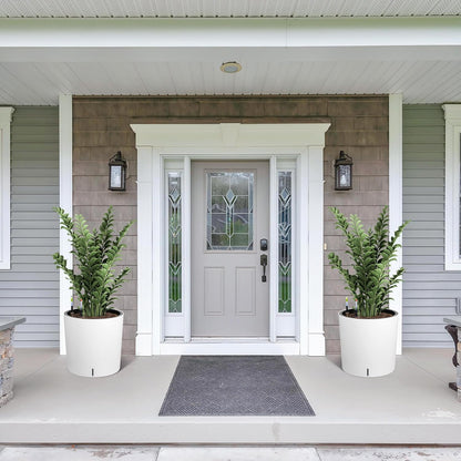 Tall Round Planter Set of 2, 19.5‘’ H x 19.9" Dia Large Planters for Indoor Plants with Built-in Drainage and a Water Level Monitor and Wheels for Patio, Porch, Living Room, or Home Office, White