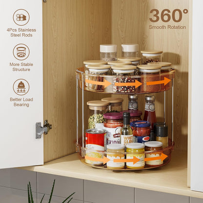 LAMU 2 Pack 2 Tier Lazy Susan Turntable Organizer 12'' Rotating Spice Rack Organization for Cabinet, Kitchen, Pantry, Countertop, Bathroom, Vanity, Medicine Cabinet Organizer, Amber