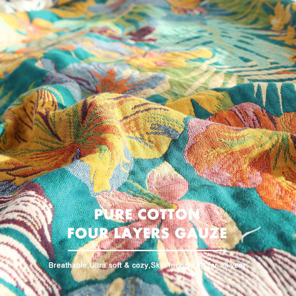 MSGKV Cotton Bed Blanket for Couch and Sofa Blankets for Living Room Bedroom Reversable Florals Throw 80"x90" Breathable Cozy Boho Blankets