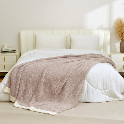 Snuggle Sac Queen Size Bedding Blanket Taupe,Super Soft Warm Microfiber Blankets Cozy Knit Fuzzy Plush Bed Blankets,Heather Taupe, 90x90 inches