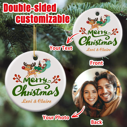 Personalized Christmas Ornaments 2025 - Custom Double-Sided Photo Ceramic Xmas Tree Hanging Decor, Unique for Family Friends (A02-Ceramic Style)