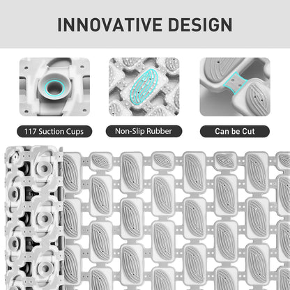 Shower Mat Non Slip Bathtub Mat - 27 x 16 Inch Eco-Friendly Soft Bath Mat for Tub Non Slip Shower Mats for Inside Shower with Suction Cups and Drain Holes, Easy to Clean Quick-Drying, Grey