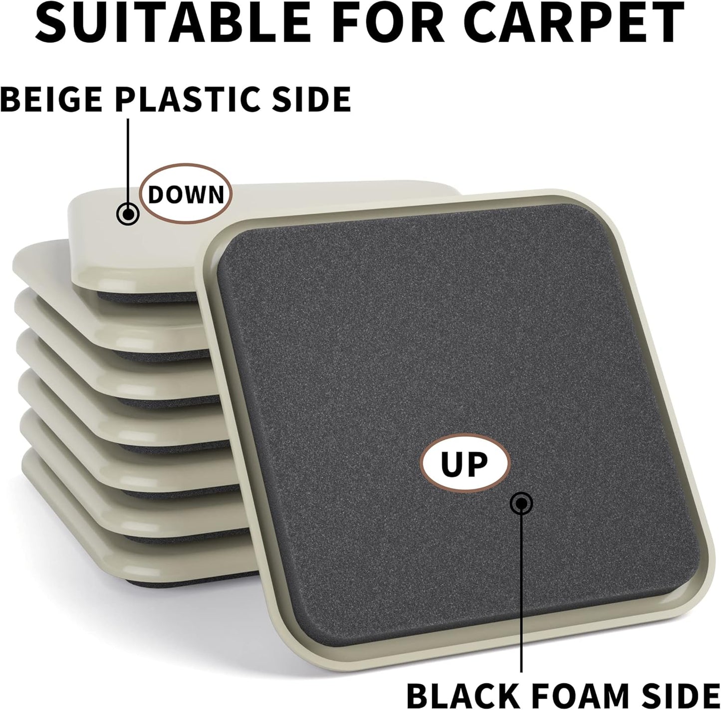 Yelanon Furniture Sliders - 16 pcs-3 1/2” Square Furniture Sliders for Carpet Furniture Pads Hardwoods Floors, Heavy Duty Furniture Movers Sliders,Furniture Moving Pads, Carpet Protectors