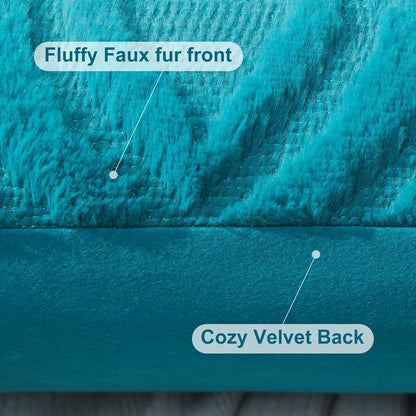 decorUhome Fall Throw Pillow Covers 16x16 Inch Set of 2, Soft Plush Decorative Faux Fur Teal Solid Couch Pillow Covers, Accent Farmhouse Neutral Square Euro Pillow Cases for Sofa Bed Living Room