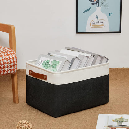 DULLEMELO Linen Closet Organizer and Storage Basket for Office, Bedroom, Cloth, Baskets for Organizing and Storage with handles for Shelves,Closet,Gift,Toys(White&Black)