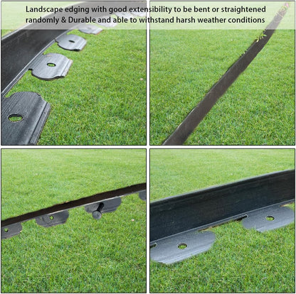 49FT Landscape Edging, 4 in Tall Garden Edging Borders with 75 Spikes,Flexible No Dig Lawn Edging Plastic Borders for Garden, Flower Beds, Pavement-Black
