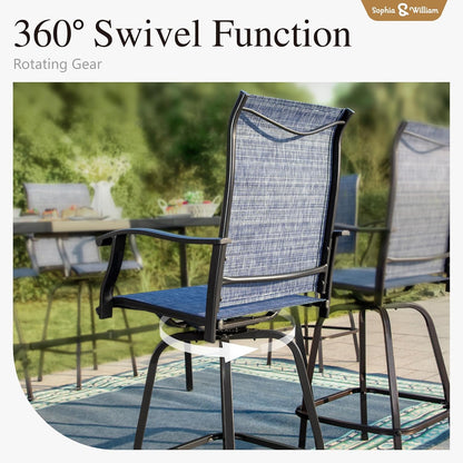 Sophia & William Outdoor Bar Set, Patio Bar Table and Chairs Set, Bar Height Patio Set - 2 x Swivel Bar Chairs(Blue), 1 x Square Bar Table(Wood-Like)