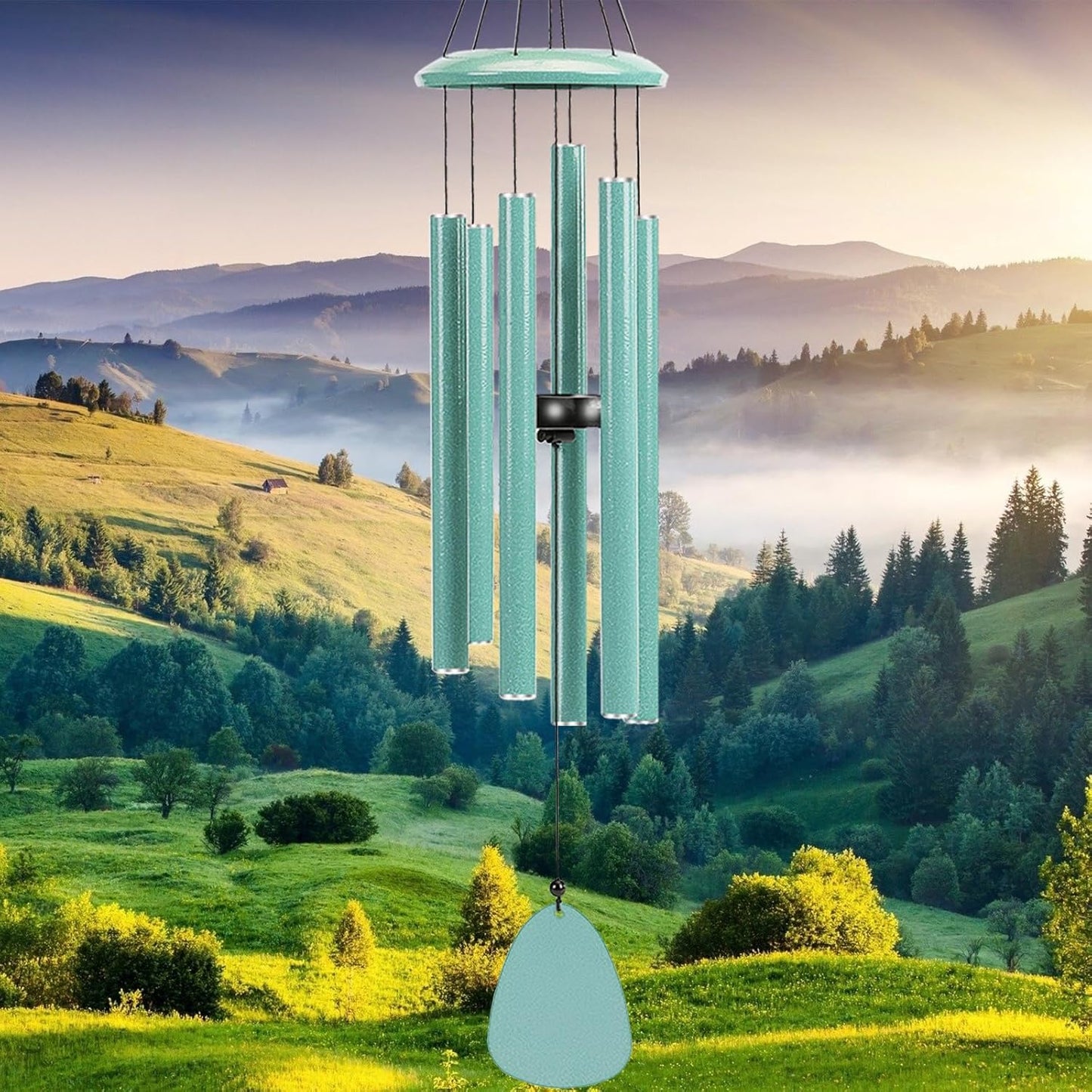 Wind-Chimes-Outdoor-Deep-Tone, Large Soothing Melodic Tones Windchimes, Wind Chimes for Outside, Memorial Wind Chime Best Gift for Mom Women Grandma Neighbors(32" Cyan Coated Aluminum)