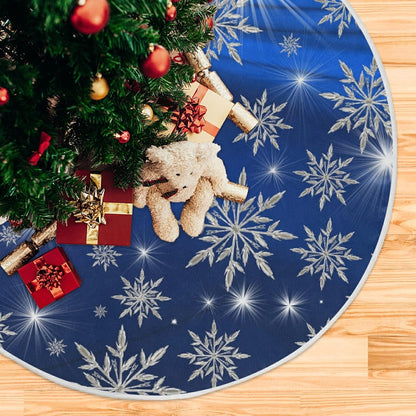 Christmas Blue Snowflakes Background Tree Skirt, Seasonal Tree Mat Holiday Party Supplies Ornaments Indoor Outdoor Decorations for Tabletop Trees 35.4 Inches