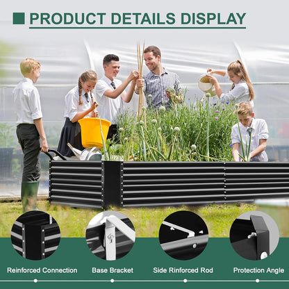 Land Guard 8x4x3ft Rectangular Galvanized Raised Garden Beds, Large-Capacity Metal Planter Box Outdoor, Durable Deep Raised Garden Bed 3ft Tall, Raised Beds for Gardening Vegetables, Dark Grey