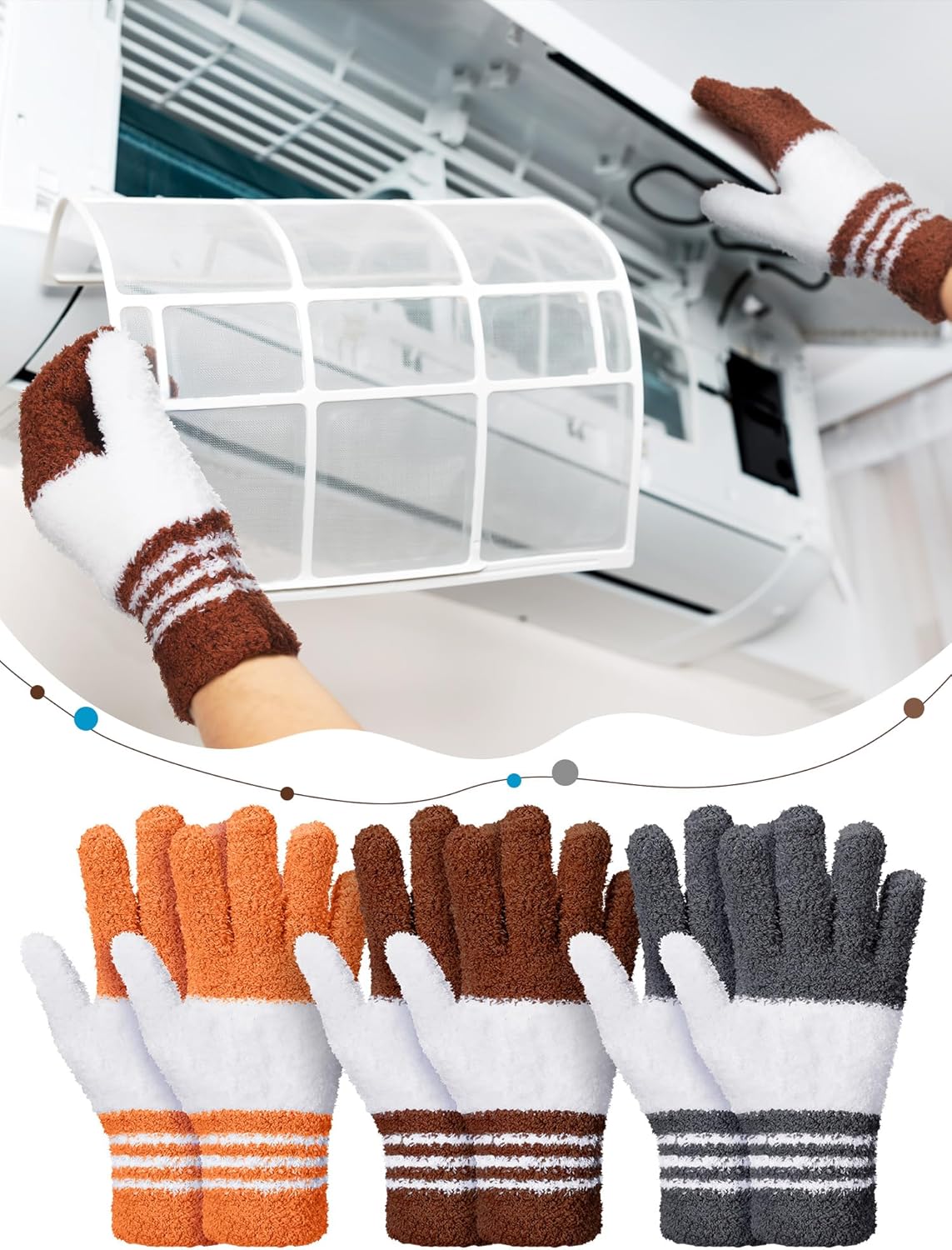 Patelai 3 Pairs Microfiber Plant Dusting Gloves Leaf Cleaning Gloves for Indoor Plants, Blinds, Furniture, House (Large,Gray, Orange, Brown)
