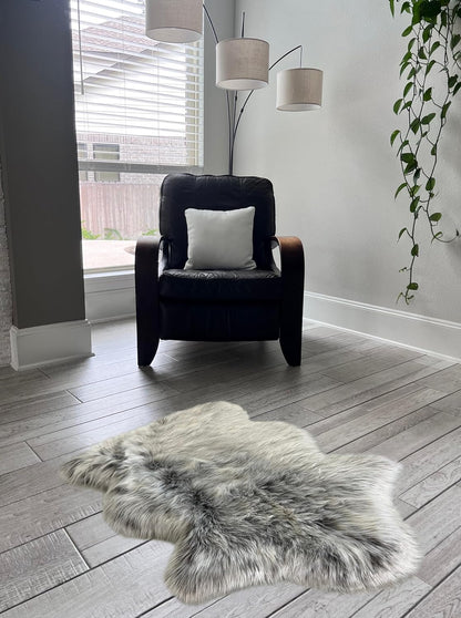 LAMBZY Faux Sheepskin Super Soft Hypoallergenic Free Shape Silky Shag Rug, Luxury Shaggy Plush Carpet for Bedrooms Living Kids Room Sofa Rugs (Brown with Beige Tips, Single 2'x3')