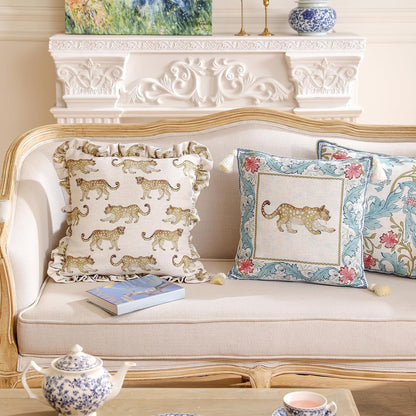 patdrea Designer Throw Pillow Covers for Couch,Vintage French Linen Pillows Cover with Cheetah Pattern and Luxury Pendant,Fall Farmhouse Decorative Pillowcases for Bed Living Room Outdoor Set of 4