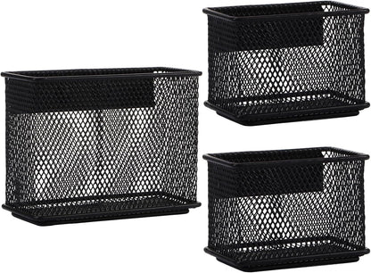 Black Magnetic Basket, Magnetic Organizer Holder Refrigerator Basket, Magnetic Baskets Heavy Duty, Magnetic Holder for Refrigerator Locker Whiteboard Office,Medium x1&Small x2 Set of 3