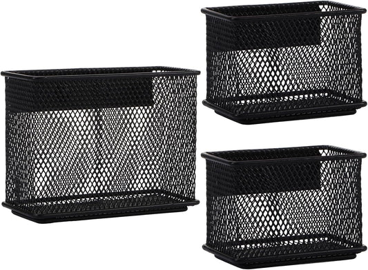 Black Magnetic Basket, Magnetic Organizer Holder Refrigerator Basket, Magnetic Baskets Heavy Duty, Magnetic Holder for Refrigerator Locker Whiteboard Office,Medium x1&Small x2 Set of 3