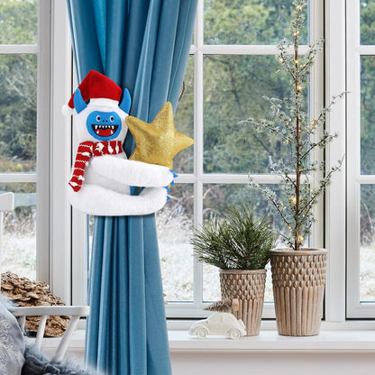 Bigfoot Snowman Christmas Tree Topper Decorations with Glitter Star Xmas Ornaments Home Decor 3D Wreath Attachment Winter Holiday Festive Gift Fits for Small 3-4ft Tree Fabric