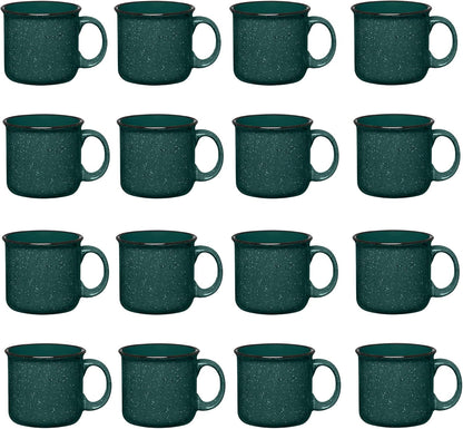 Set of 16 Ceramic Campfire Mugs – 15 Oz, Green – Coffee & Tea Cups for Home, Work, Travel, Camping – Customizable, Great for DIY, Events, Companies