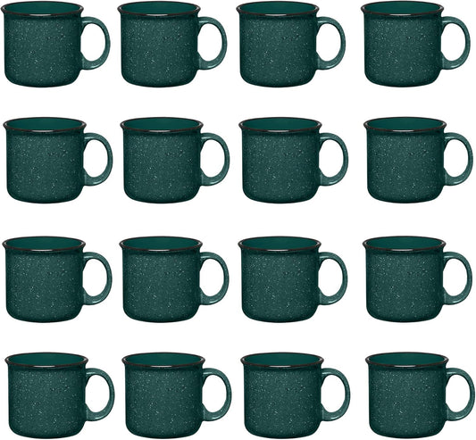 Set of 16 Ceramic Campfire Mugs – 15 Oz, Green – Coffee & Tea Cups for Home, Work, Travel, Camping – Customizable, Great for DIY, Events, Companies