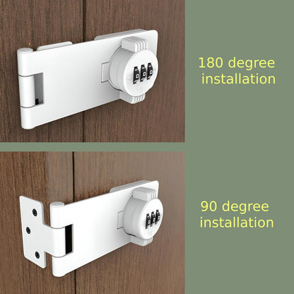 Keyless Combination Lock - 3-Digit Combination Lock for Doors - Twist Knob Hasp Latch Lock with Password Code - Zinc Alloy Door Latch for Kitchen Drawers, Cabinets, Cupboard (White)