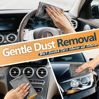 Airlab Carbon Microfiber Towels for Car Glass Window Polishing Cleaning Cloth Auto Detailing Lint Free Streak Free Drying Car Wash Towel, Pack of 3, 12" x 12", Grey-Orange