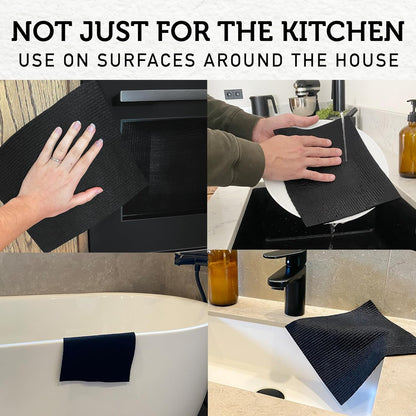 Nordhus Design Swedish Dishcloths, Black Charcoal/Dark Grey, 10-Pack, Reusable, Washable Cellulose Cotton Kitchen Cloths - Replace Paper Towels, Wipes, Sponges, Dish Rags