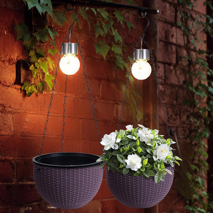 Hanging Planters for Outdoor Plants,2 Pack Coffee Artificial Rattan Solar Hanging Baskets with Drainage Holes & Removable Tray,Hanging Flower Pots Gardening Gifts for Women/Mothers