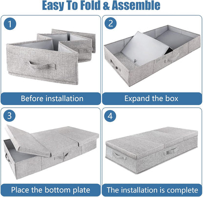 Underbed Storage Containers Bin with Lids, Large Under Bed Storage Organizer Box with Handle, Foldable Under the Storage Bags for Organizing Clothes, Shoes, Blankets, Pillows