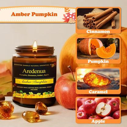 Amber Pumpkin Candle | Fall Pumpkin Candles - Scented Candle for Autumn, 7oz Soy Candles for Home Scented, 50 Hours Burn Time, Harvest Holiday/Halloween/Thanksgiving Fall Gifts for Women Men