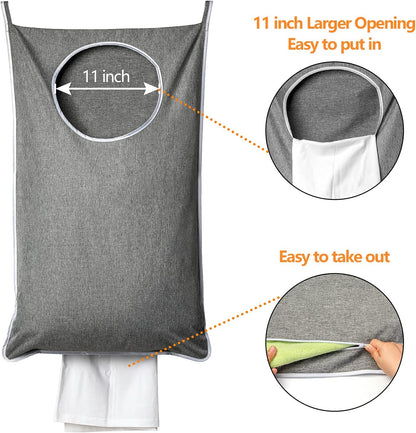 XL Hanging Laundry Hamper, Extra Large Tear-resistance Door Hamper with 2 Types Hooks for Dirty Clothes, Save Bathroom Space Hanging Laundry Bag (36.5x 22 Inch,Grey)