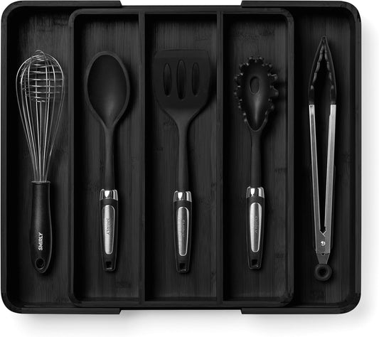 SMIRLY Silverware Drawer Organizer – Bamboo Kitchen Drawer Organizer, Adjustable Utensil Holder and Cutlery Tray, Drawer Dividers for Flatware and Kitchen Utensils
