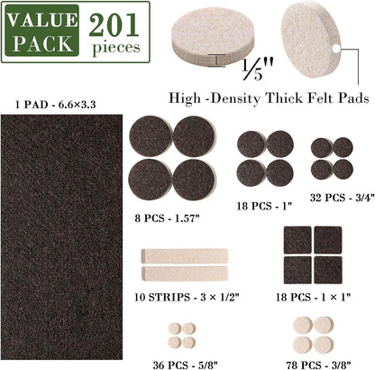 Fursafe&Q Felt Furniture Pads, Furniture Felt Pads for Hardwood Floors -Self Adhesive Chair Leg Floor Protectors, Protect Your Floors from Nicks, Bumps and Scratch, 201 Pcs Brown Beige Chair Feet
