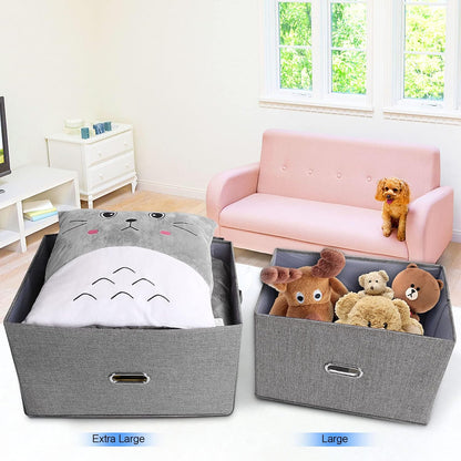 Large Linen Fabric Foldable Storage Bins with Removable Lid and Handles, Washable Storage Box Organizer Containers Baskets Cube with Cover for Bedroom,Office(Black, Large)