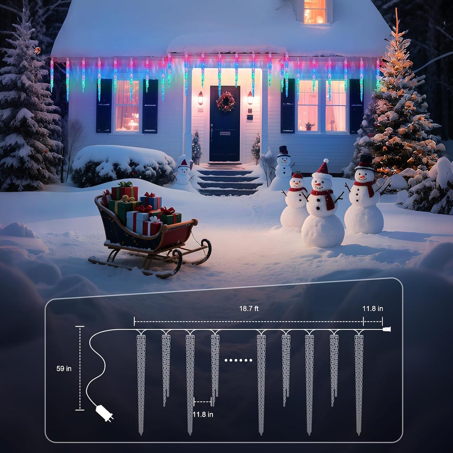 Minetom Icicle Lights Outdoor with Clips, 20ft 100 LED 20 Tubes Twinkling Crystal Icicle String, Connectable Waterproof Hanging Christmas Lights Plug in for Eave Outdoor, Multicolor