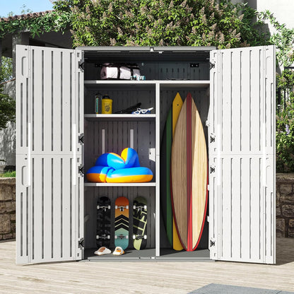 Aoxun 64 Cu.Ft Outdoor Storage Shed with Shelving Kit and Floor, Waterproof Horizontal Resin Cabinet for Trash Cans, Lawn Mowers, Generators, and Garden Tools