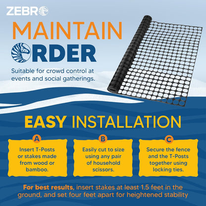 ZEBRO 4' x 50' Black Plastic Garden Fence Roll – Standard Duty Safety Netting for Snow, Poultry, Deer, Dogs – Reusable Outdoor Barrier for Yard, Landscaping, Animal Protection