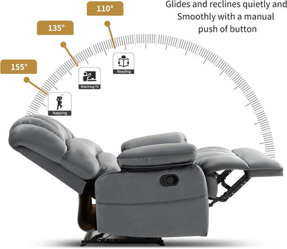Luxlen Manual Recliner Chair, Reclining Chair with Overstuffed Armrest and Backrest, Living Room Single Sofa Recliners,Light Grey