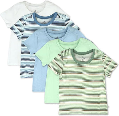 HonestBaby 5-Pack Short Sleeve T-Shirts 100% Organic Cotton Baby, Toddler, Little Kid, Boy, Girl, Unisex