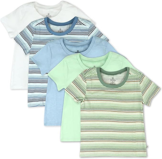 HonestBaby 5-Pack Short Sleeve T-Shirts 100% Organic Cotton Baby, Toddler, Little Kid, Boy, Girl, Unisex
